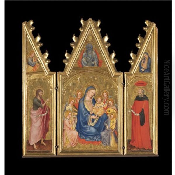 The Madonna And Child With Music-making Angels, God The Father Aboveleft Wing (+ 2 Others; Triptych) Oil Painting by Taddeo Di Bartolo