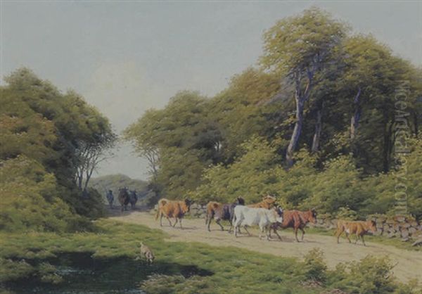 Koer Pa En Skovvej Oil Painting by Carl Frederik Bartsch