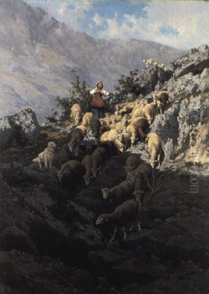Pastorella Con Pecore Oil Painting by Pietro Barucci