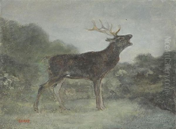 Deer In Landscape Oil Painting by Antoine-louis Barye
