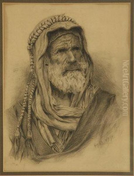 Arab Man, Portrait Head And Shoulders Oil Painting by John Miller