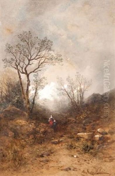 La Bergere Et Le Patre Oil Painting by Louis Hippolyte Le Bas