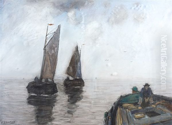 Bateaux Sur Le Bas-escaut Oil Painting by Richard Baseleer