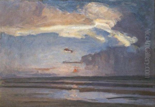 Marine Bij Zonsondergang Oil Painting by Richard Baseleer