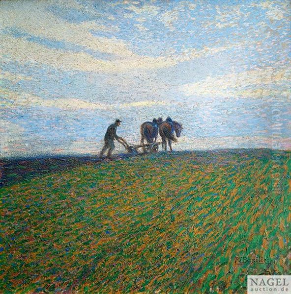 Pflugender Bauer Auf Dem Acker Oil Painting by Roberto Basilici