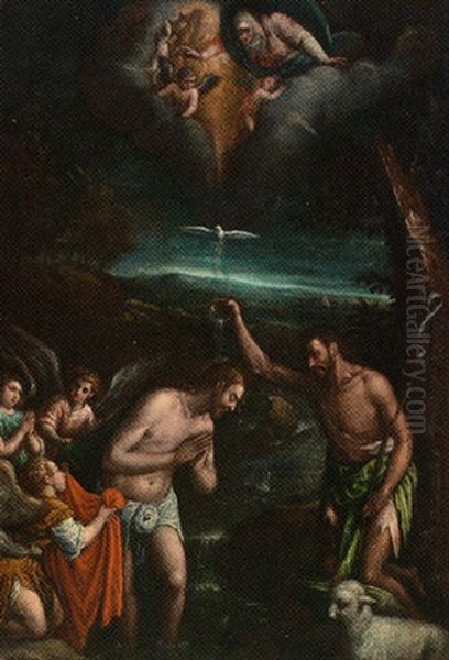 The Baptism Of Christ Oil Painting by Antonio da Ponte Bassano