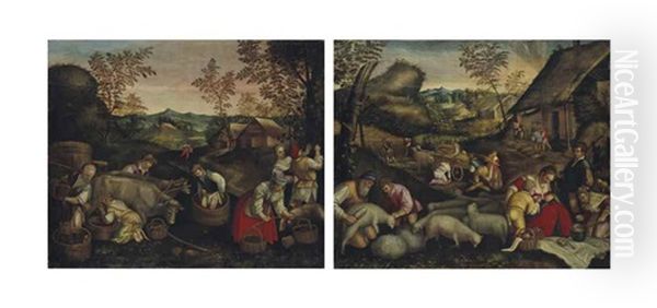 L'ete; L'automne (2 Works) Oil Painting by Francesco, II Bassano