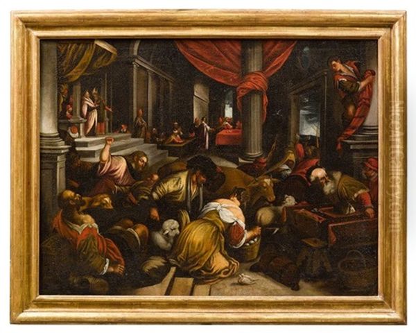 Le Christ Chasse Les Marchands Du Temple Oil Painting by Francesco, II Bassano