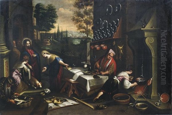 Christus Im Hause Von Maria Und Martha Oil Painting by Francesco, II Bassano