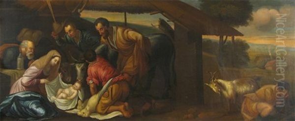 The Adoration Of The Shepherds Oil Painting by Gerolamo da Ponte Bassano