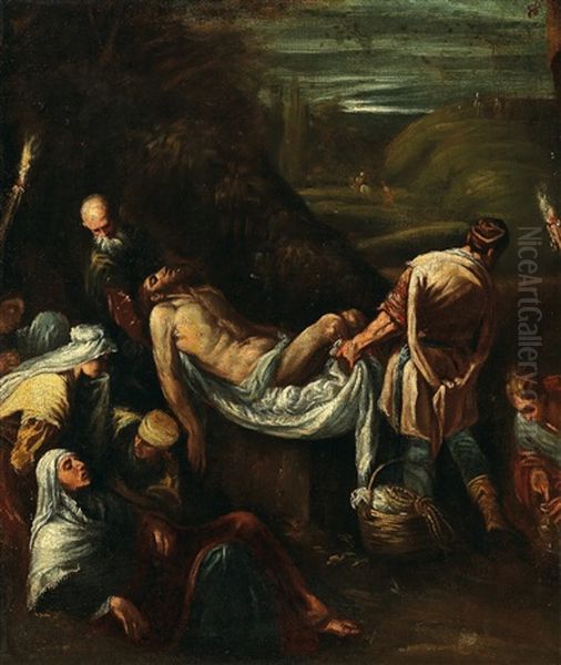 The Entombment Of Christ Oil Painting by Jacopo Bassano (Jacopo da Ponte)