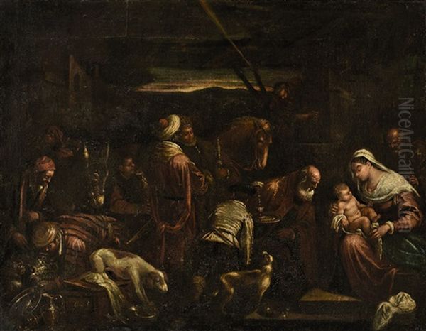 Die Anbetung Der Heiligen Drei Konige Oil Painting by Jacopo Bassano (Jacopo da Ponte)