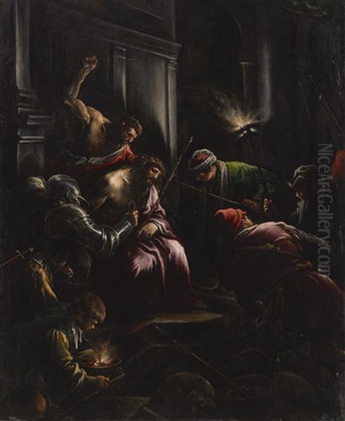 The Mocking Of Christ (collab. W/studio) Oil Painting by Jacopo Bassano (Jacopo da Ponte)