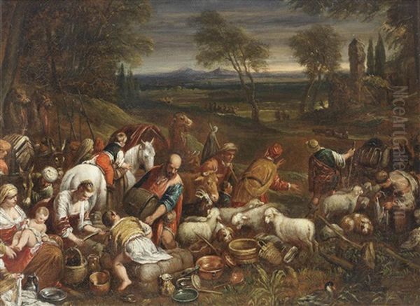 The Departure For Canaan Oil Painting by Jacopo Bassano (Jacopo da Ponte)