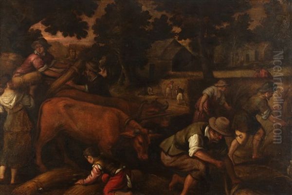 Harvest Scene Oil Painting by Jacopo Bassano (Jacopo da Ponte)