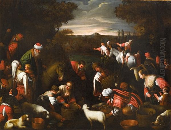 Moses Striking The Rock Oil Painting by Jacopo Bassano (Jacopo da Ponte)