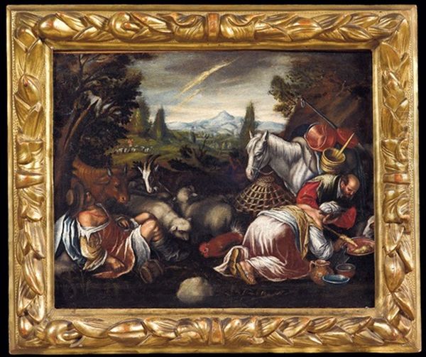 Paesaggi Con Figure Oil Painting by Jacopo Bassano (Jacopo da Ponte)
