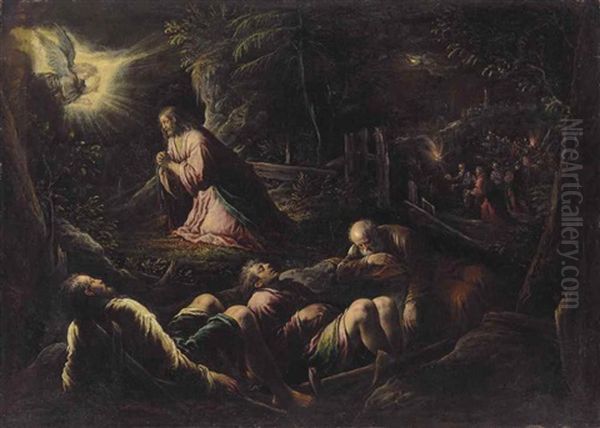 The Agony In The Garden Oil Painting by Jacopo Bassano (Jacopo da Ponte)