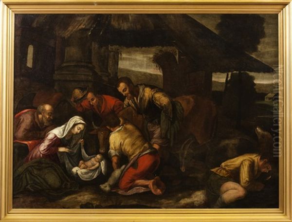 Nativite Ou Adoration De Bergers Oil Painting by Jacopo Bassano (Jacopo da Ponte)