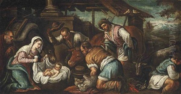 The Adoration Of The Shepherds Oil Painting by Jacopo Bassano (Jacopo da Ponte)