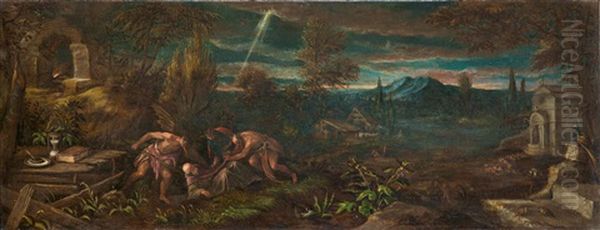 Die Versuchungen Des Heiligen Antonius Oil Painting by Jacopo Bassano (Jacopo da Ponte)