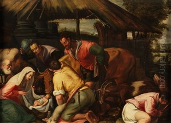 Adoracion De Los Pastores Oil Painting by Jacopo Bassano (Jacopo da Ponte)