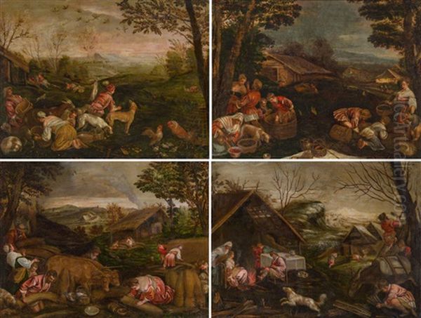 Vier Jahreszeiten (set Of 4) Oil Painting by Jacopo Bassano (Jacopo da Ponte)