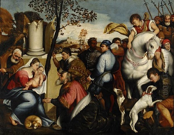 Konungarnas Tillbedjan Oil Painting by Jacopo Bassano (Jacopo da Ponte)