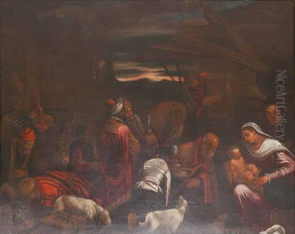 L'adorazione Dei Magi Oil Painting by Jacopo Bassano (Jacopo da Ponte)