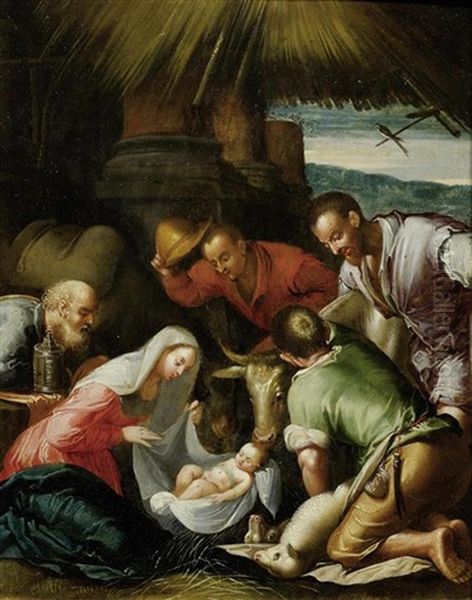 Anbetung Oil Painting by Jacopo Bassano (Jacopo da Ponte)