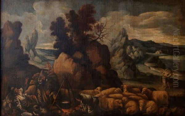 La Lutte De Jacob Avec L'ange Oil Painting by Jacopo Bassano (Jacopo da Ponte)