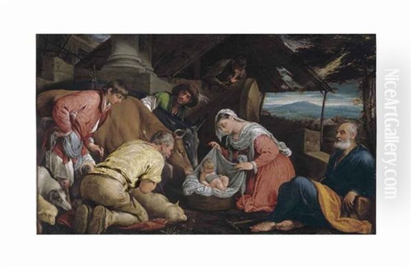 The Adoration Of The Shepherds Oil Painting by Jacopo Bassano (Jacopo da Ponte)