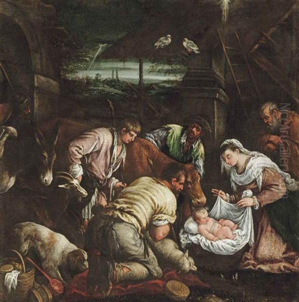 The Adoration Of The Shepherds Oil Painting by Jacopo Bassano (Jacopo da Ponte)