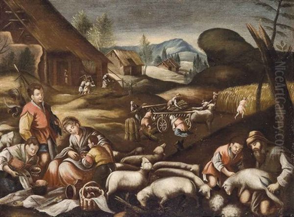 Allegory Of Autumn Oil Painting by Jacopo Bassano (Jacopo da Ponte)