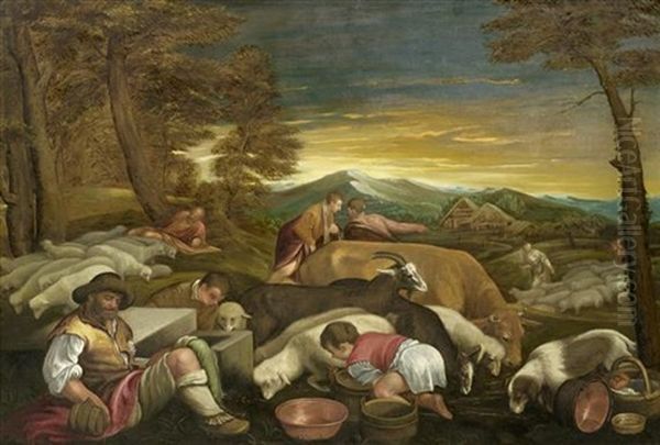Bauern Mit Vieh Oil Painting by Jacopo Bassano (Jacopo da Ponte)