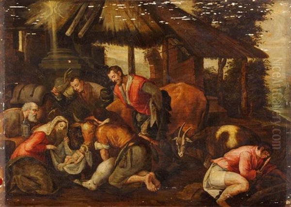 Nativite Oil Painting by Jacopo Bassano (Jacopo da Ponte)