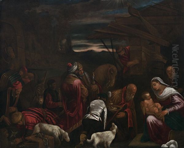 Die Anbetung Der Konige Oil Painting by Jacopo Bassano (Jacopo da Ponte)