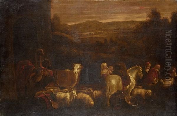 The Flight Into Egypt Oil Painting by Jacopo Bassano (Jacopo da Ponte)