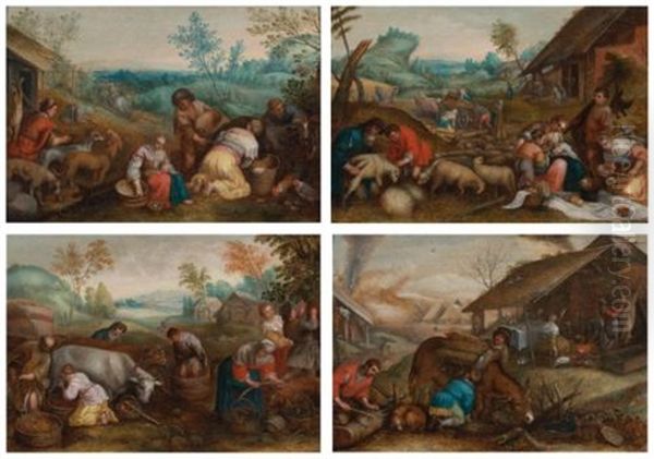 An Allegory Of The Seasons (set Of 4) Oil Painting by Jacopo Bassano (Jacopo da Ponte)