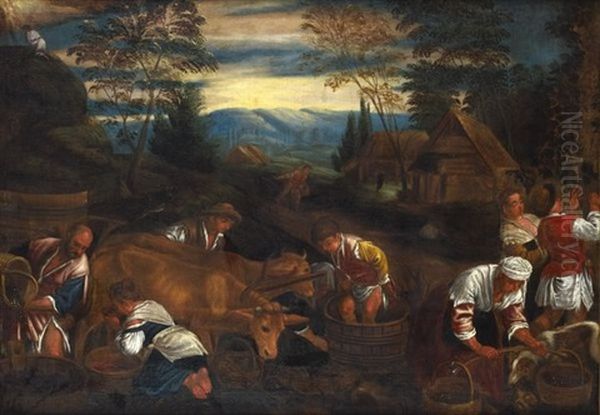 L'automne (+ L'hiver; Pair) Oil Painting by Jacopo Bassano (Jacopo da Ponte)