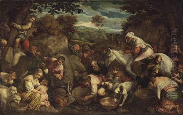 The Israelites Gathering Water From The Rock Oil Painting by Jacopo Bassano (Jacopo da Ponte)