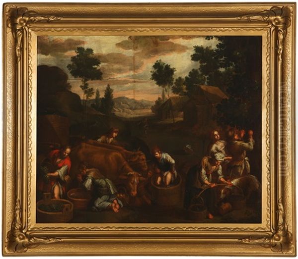 The Harvest Oil Painting by Jacopo Bassano (Jacopo da Ponte)