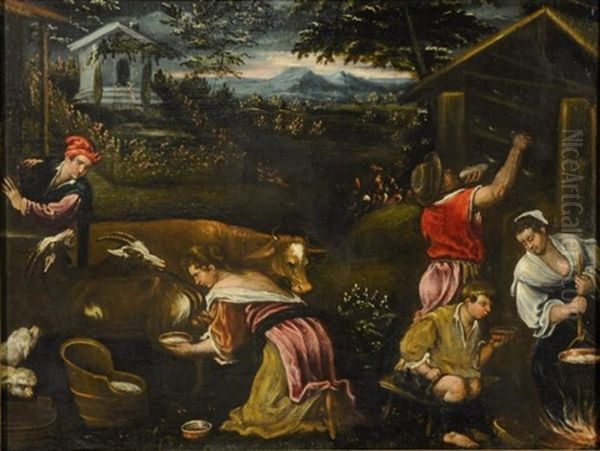 La Laitiere Oil Painting by Jacopo Bassano (Jacopo da Ponte)