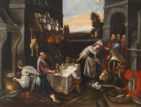 Christus Im Hause Von Martha Und Maria Oil Painting by Jacopo Bassano (Jacopo da Ponte)