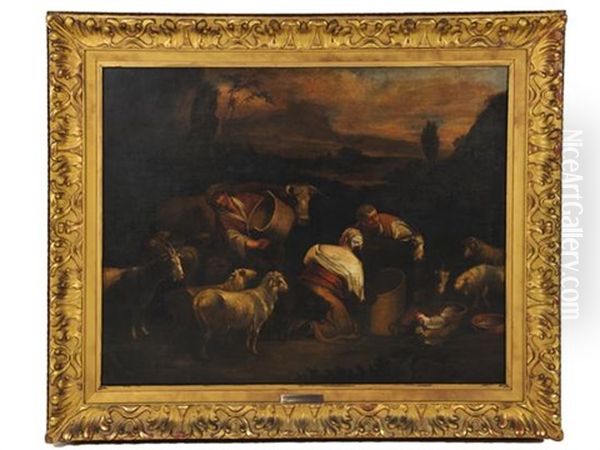 Feeding The Sheep Oil Painting by Jacopo Bassano (Jacopo da Ponte)