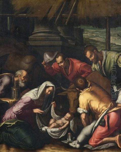 L'adoration Des Bergers Oil Painting by Jacopo Bassano (Jacopo da Ponte)