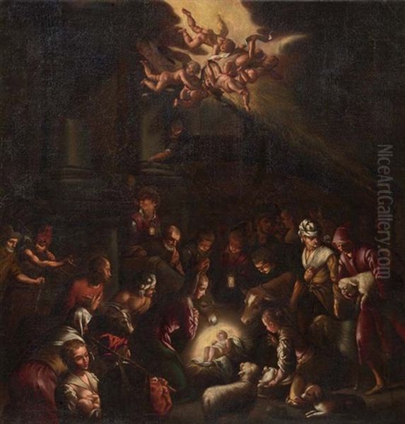 Adorazione Dei Pastori Oil Painting by Jacopo Bassano (Jacopo da Ponte)