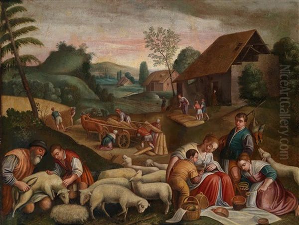 Die Vier Jahreszeiten (set Of 4) Oil Painting by Jacopo Bassano (Jacopo da Ponte)