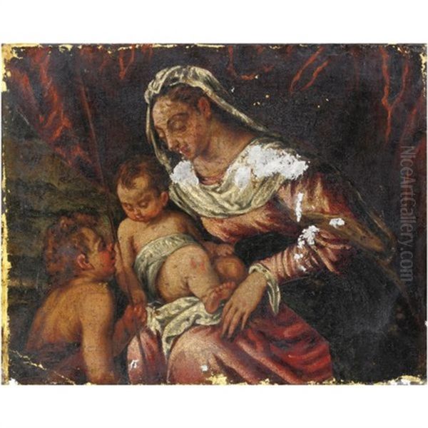 Madonna Col Bambino E San Giovannino Oil Painting by Jacopo Bassano (Jacopo da Ponte)