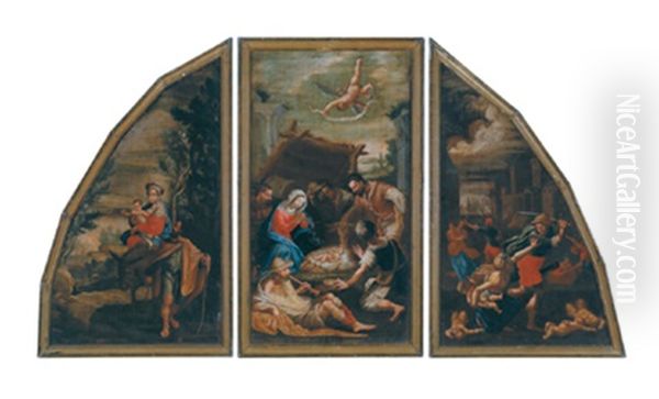 Die Anbetung Der Hirten (+ 2 Others; Triptych) Oil Painting by Jacopo Bassano (Jacopo da Ponte)